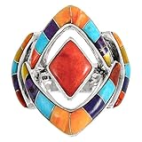 925 Sterling Silver Ring with Genuine Turquoise and Semiprecious Gemstones Sizes 6 to 11 (9)