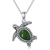 BETHZA Turtle Necklace Genuine Jade Sea Turtle Necklace Sterling Silver Sea Turtles Pendant Gifts for Women (18+2")