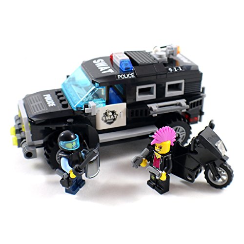 Police SWAT Vehicle and Black Motorcycle - Building Block Toy