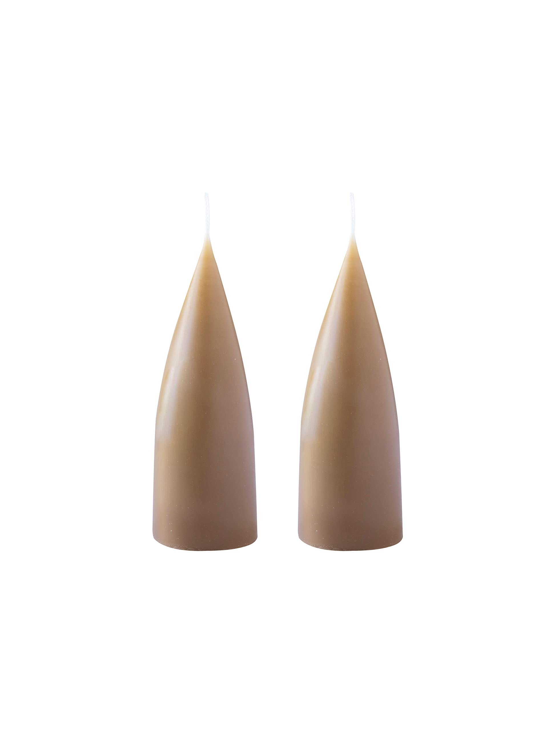 Kunstindustrien® Cone Shaped Candles, Made in Denmark, 43 colours available, Dripless & Smokeless Pillar Candles, Candles long burning 15 hours, Unscented Candle gift set, 2pcs. 6.5x16cm (Dark Nougat)