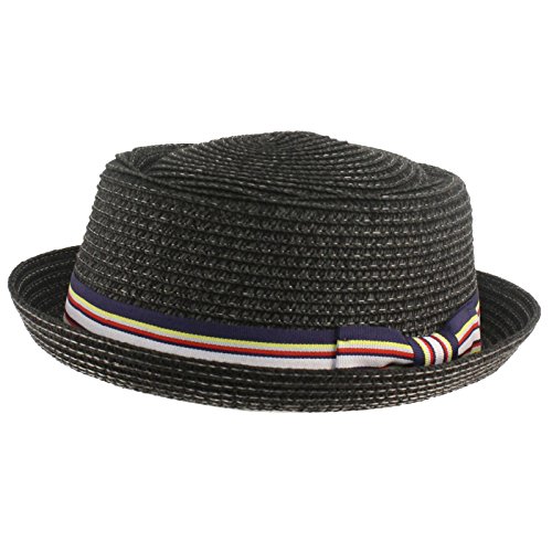 Men's Fancy Summer Straw Pork Pie Derby Fedora Upturn Brim Hat Black 56cm S/M