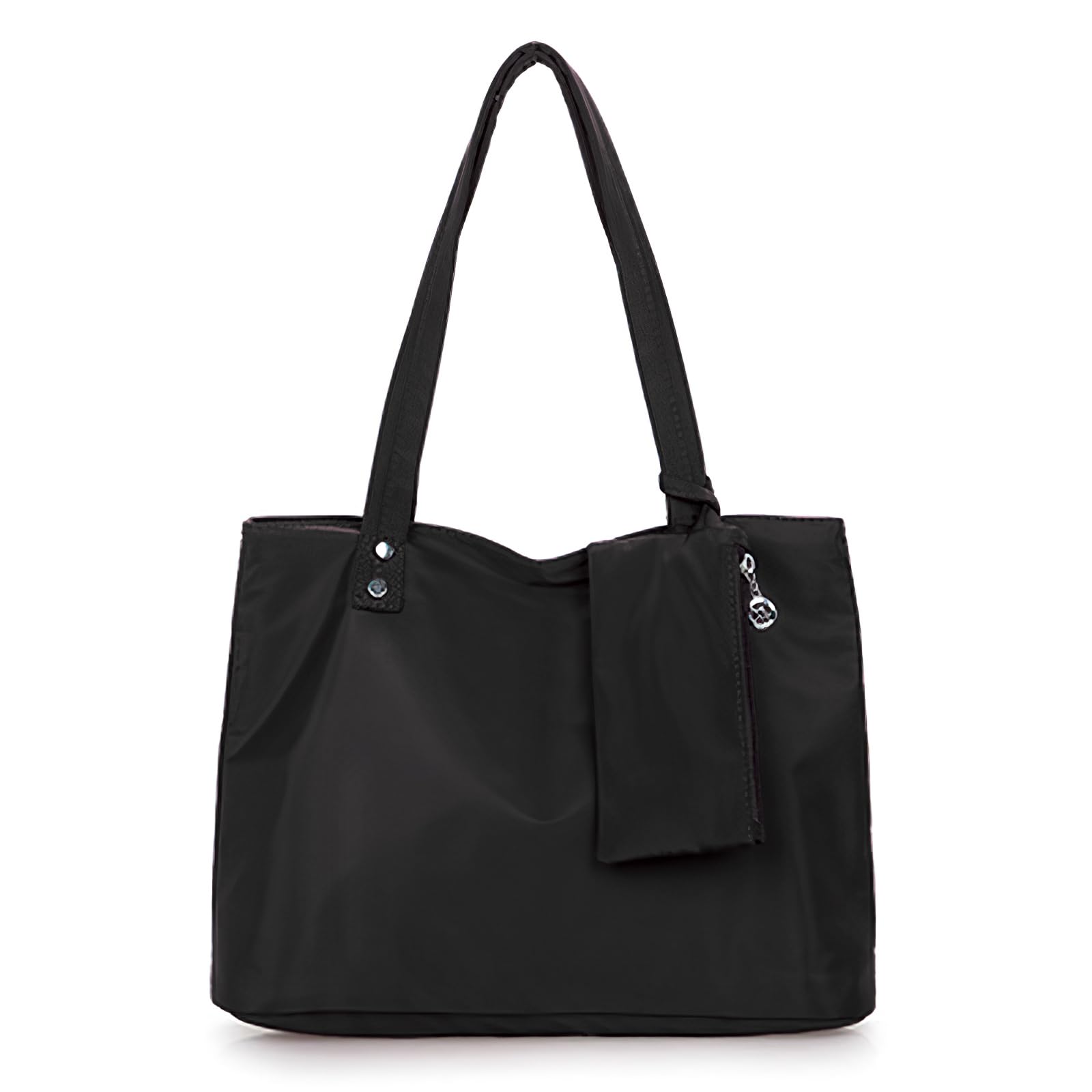 LassZone Tote Bag for Women with Zipper Waterproof Nylon Shoulder Handbags Ladies Satchel Travel Purse Foldable Work Tote for Travel School Office Beach