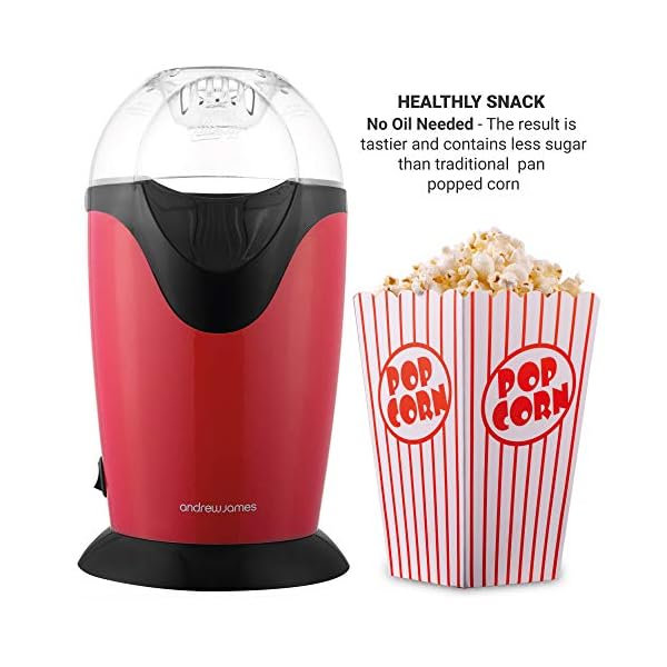 Andrew-James-Classic-Popcorn-Maker-Machine-8-Retro-Style-Popcorn-Boxes-Makes-Delicious-Low-Fat-Snacks-1200W-Red-Perfect-for-Parties-and-Film-Nights Andrew James Popcorn Maker Machine, Healthy Air Popper, Popcorn Machine with 8 American Cinema Style Boxes, 1200W…