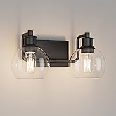 Tipace 2 Lights Industrial Bathroom Vanity Light Fixtures Over Mirror Black Vintage Vanity Lights with Globe Clear Glass Farm