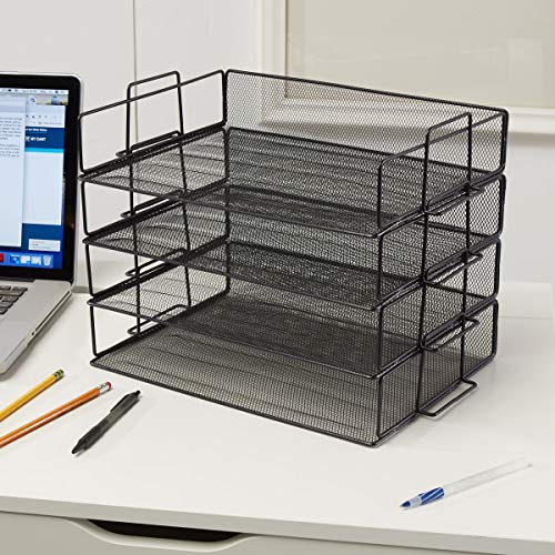 StorageMaid Stackable (4 Tier) Desktop Letter Tray Desk Organizer for School, Home and Office Basic Organization Accessories Sorter for Files, Documents, Letters, and Mail - Steel Mesh Holder