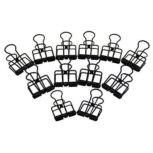 Paper Clamp 12 PCS Small Binder Clips Wire Skeleton Clips with Strong Grip for Office Documents and Bills (Black)