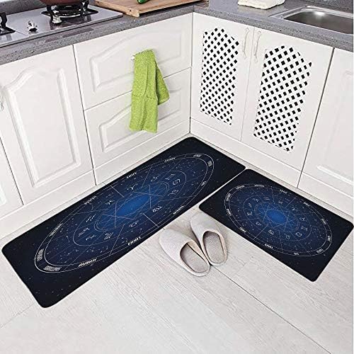 2 Piece Non-Slip Kitchen Mat Rug Set Doormat 3D Print,Chart in Wheel Shape with Dates in Space Dots Image,Bedroom Living Room Coffee Table Household Skin Care Carpet Window Mat,