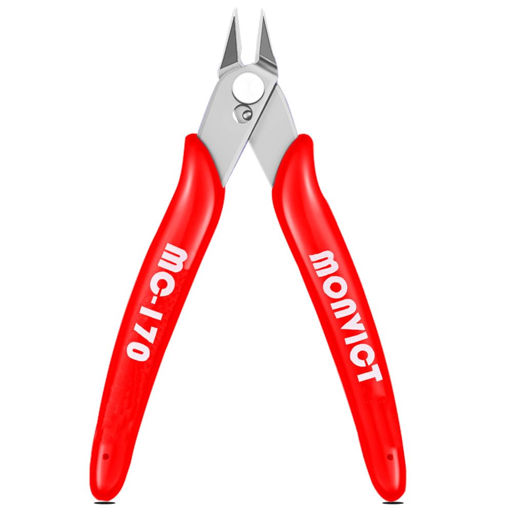 MONVICT 5 Inch Micro Wire Cutters, Flush Cutters with Ultra Sharp Cutting Edge & Opening Spring Precision Small Side Cutting Pliers Tools Perfect for Crafts Wires 3D Printer Electrical & Cut Needs