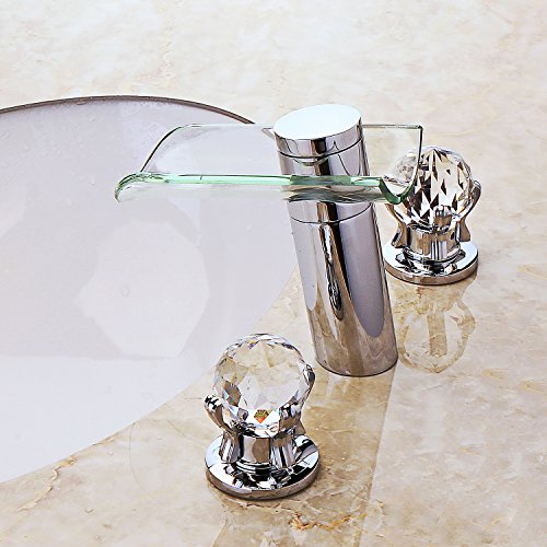 Lovedima Bathroom LED Lighted Waterfall Sink Faucet With Crystal Handles in Chrome