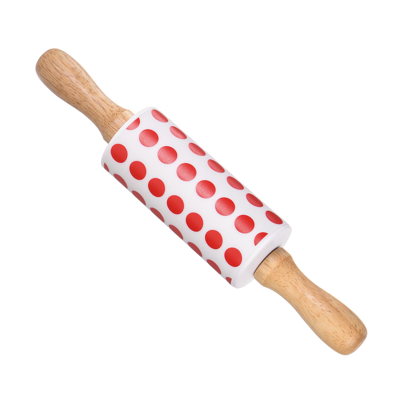 CoCud Silicone Rolling Pins, 9.25" Length, Silicone & Oak Non-Stick Ergonomic Wooden Handle Fondant Dough Roller Red White - (Applications: for Baking DIY Projects)
