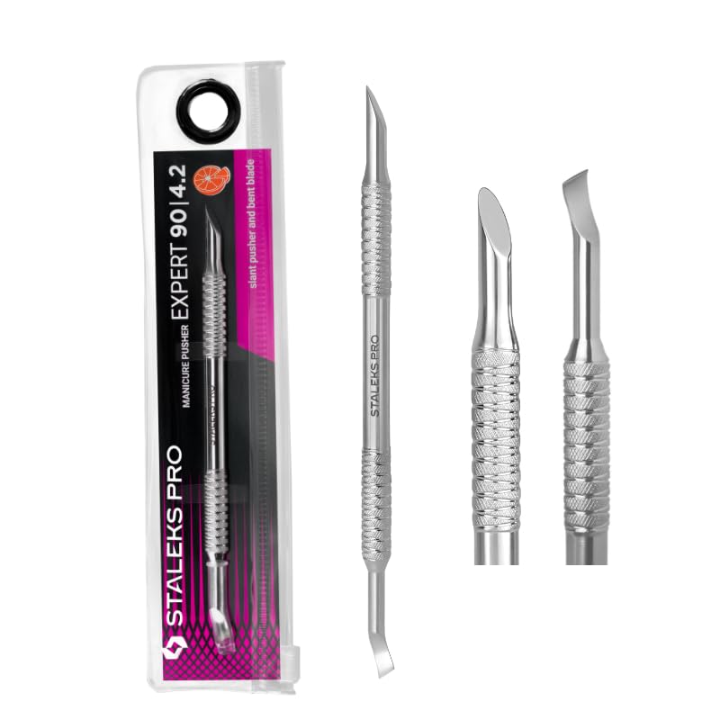 STALEKS PRO Slant Cuticle Pusher + Bent Cleaner Manicure Pedicure Stainless Steel Expert 90/4.2