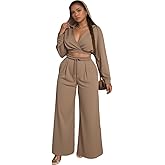 Sweat Suit Women 2 Piece Set 2025 Casual Long Sleeve V Neck Crop Hoodie Loose Wide Leg Sweatpants Fall Tracksuit