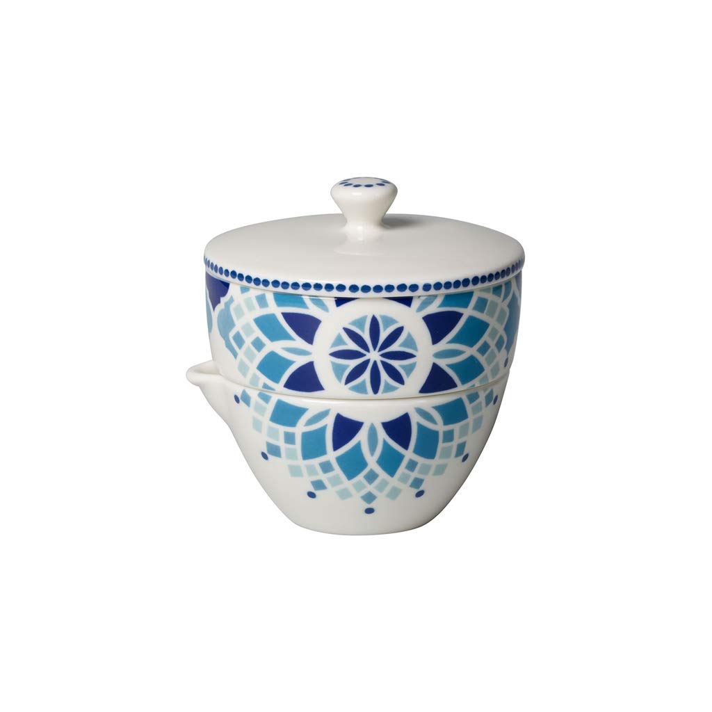 Villeroy & Boch Tea Passion Medina Sugar Bowl and Milk Jug, 2-Pieces, 130 ml/110 ml, Premium Porcelain, White/Blue