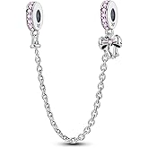 925 Sterling Silver Safety Chain Charm Dangle Pendants Clip Beads for Bracelet Bow Knot Love Butterfly Sunflower Stopper Spacer Charm for Women