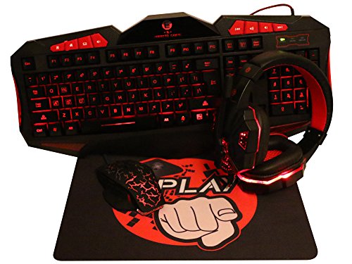 4 Piece Integrated Set for Computer Games by El Perfecto Gaming: Black Waterproof Keyboard, Mouse, Mouse Pad and a BONUS Red Bass HD Headphone Set