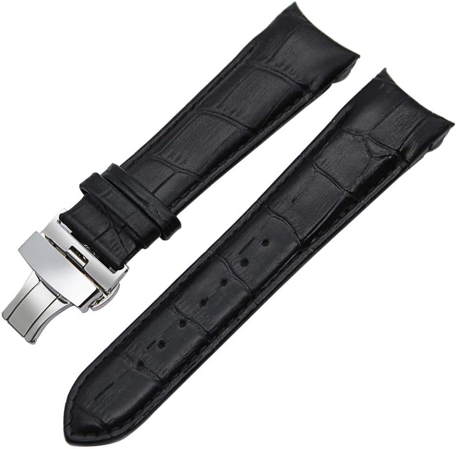 DeemoShop Curved End Genuine Calf Leather Watchband for T035 Couturier Watch Band Butterfly Buckle Strap Wrist Bracelet 22mm 23mm 24mm