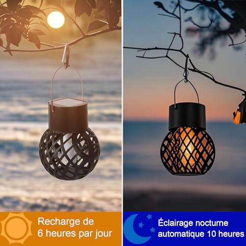Hqynss 8 Pack Outdoor Solar Hanging Flame Lights - IP65 Waterproof - Garden Patio Balcony Fence Yard Party Decoration