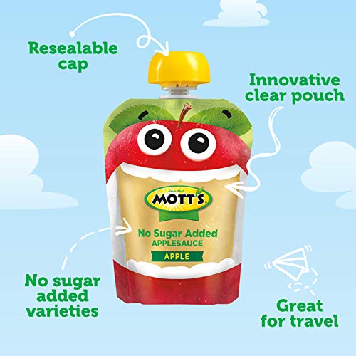 Mott's No Sugar Added Applesauce, 3.2 Ounce Clear Pouch, 4 Count (Pack