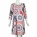 Women 2017 Casual Round Neck 3/4 Sleeve Boho Side Pocket A-Line Tunic Loose Shirt Dress (XXL, Pink)