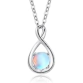FANCIME 14K Solid Gold Birthstone Pendant with Sterling Silver Chain Infinity Gemstone Necklace Fine Jewelry Anniversary Birthday Mothers Day Gifts for Women Wife Her
