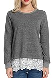 ACEVOG Women's Lace Long Sleeve Trim Casual Loose Fit Blouse Tops