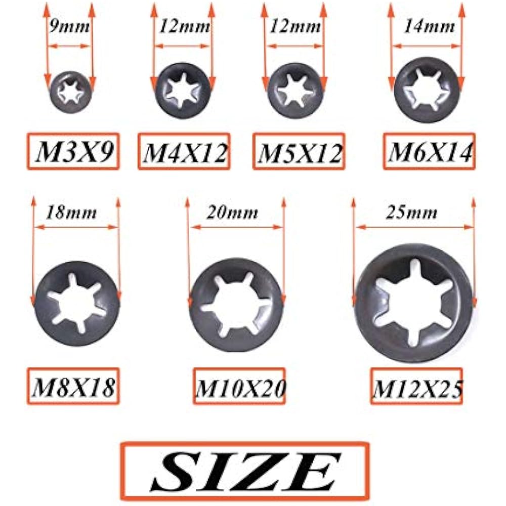260pcs (7 Size)Internal Tooth Starlock Washers Locking Assortment Kit