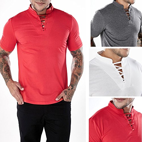 Respctful ♫♫ Men's White Shirt 100% Cotton Casual Hippie Shirt V-Neck Drawstring Short Sleeve Beach Yoga Top - Thumbnail 6
