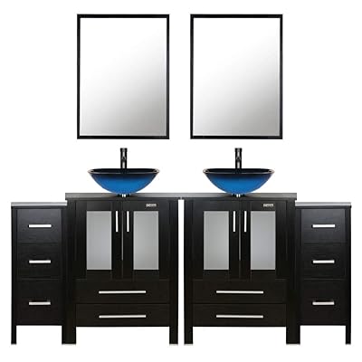 Buy Eclife 72 Bathroom Vanity Sink Combo Black W Side Cabinet Vanity Ocean Blue Square Tempered Glass Vessel Sink 1 5 Gpm Water Save Faucet Solid Brass Pop Up Drain With Mirror 2a04