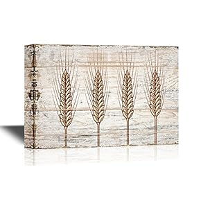 Canvas Wall Art - Ear of Wheat on Wood Style Background - Gallery Wrap Modern Home Art | Ready to Hang - 12x18 inches