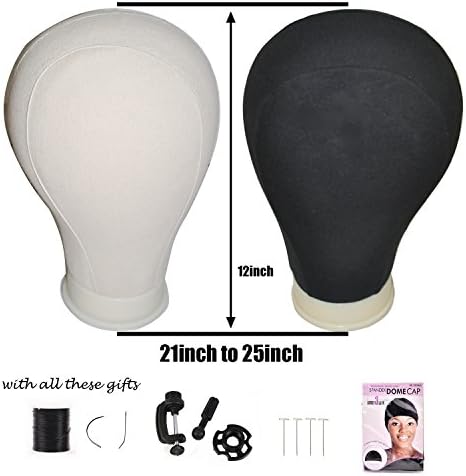 Canvas Block Head For Wig Making Manikin/Mannequin Head Beige/Black Color With Stand Holder / Dome Cap & T-pins 21"/22"/23"/24"/25" (23inch, beige)