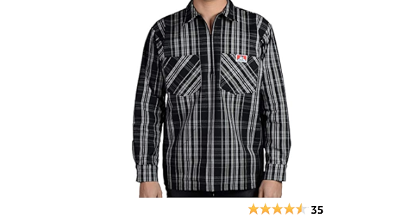 Half Zip Work Shirt Plaid Khaki Grey 