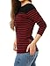 Allegra K Women's Slim Fit Long Sleeve Striped T-Shirt Round Neck Tops X-Large Red