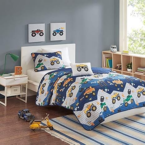 Amazon Com Kids Bedding Boys Orange Green Monster Trucks