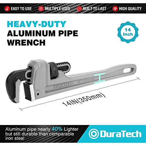 DURATECH 14inch Heavy Duty Aluminum Straight Pipe Wrench, Adjustable