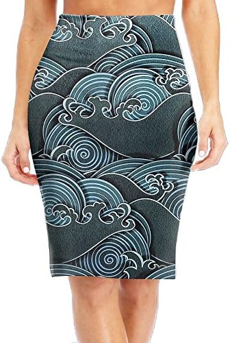 The Waves Restoring Ancient Ways Women Slim Skirt Retro Pencil Skirts Knee Business Skirts
