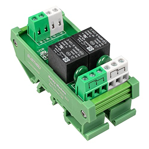 GUETNEU Relay Board, Relay Module 2 Channel 1 SPDT DIN Rail Mount 24V