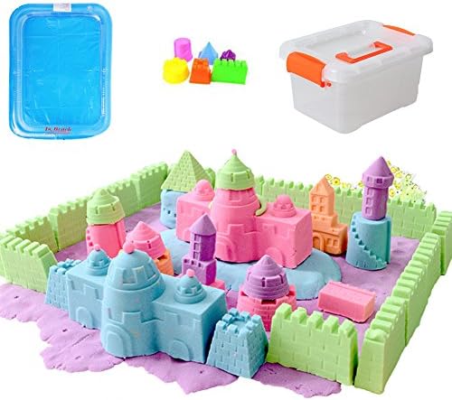 Magic Sand ,1.98lbs Kinetic Play Sand Refill Buckle 6 Colors Play Sand with Inflatable Play Mat and Sand Molds - For Ages 3+