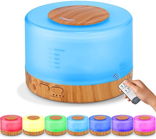 Kumiba Remote Control Wood Grain Essential Oil Diffuser 500ml Ultrasonic Aroma Cool Mist Humidifier 7 Color Light Changing 4 Timer Settings home office bedroom spa yoga