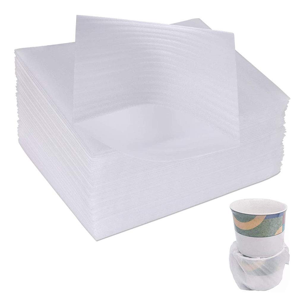 50 Pieces Foam Wrap Bags, Foam Wrap Sheets, Thicken Waterproof EPE Shockproof Foam Packaging Bag for Tableware, Glasses, Porcelain,Plates, Vases, Cups (White)