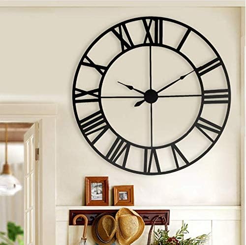 linshel New 80 cm Modern 3D Large Retro Black Iron Art Hollow Wall Clock Roman Numerals Home Decor