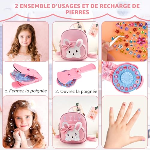 SEMKOTREE Rhinestone Hair Machine, Rhinestone Gluing Hair Bedazzler Kit with 420 Rhinestones, Hair Jewellery for Hair Gem Stamper Sticker Gift Girl