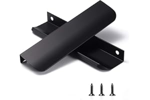 Satanga Edge Black Finger Pull for cabinets Kitchen Concealed Drawer pulls Aluminum Flat Hidden Back Mount Door Handle for Home 10 Pack Modern 6" Overall Length Easy Installation