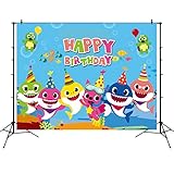 Baby Shark Birthday Decorations Cute Shark Backdrop for Baby Shower Party Banner 7x5ft Vinyl Photo Background Studio Props