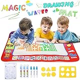 YEEGO Doodle Drawing Mat, Large Size Aqua Doodle Magic Water Painting Doodle Mat 32''x24'' with 4 Colors 6 Pens 6 Molds Booklet Coloring Mat for Boy Girl(Large Size)