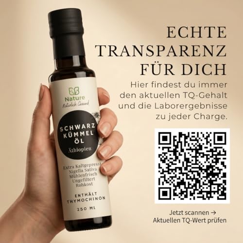 E.B. Nature Black Cumin Oil Unfiltered Cold Pressed & Unfiltered - Laboratory Tested Nigella Sativa Oil with 4% Thymoquinone Content, Mill Fresh and 100% Natural (250 ml, 1 Piece)