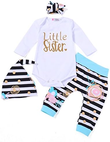 xiaoming Little Sister Baby Girls Boys 4PCS Outfit Sets Infant Long Sleeve Bodysuit Polka Dots Pants 6-12 M, Blue
