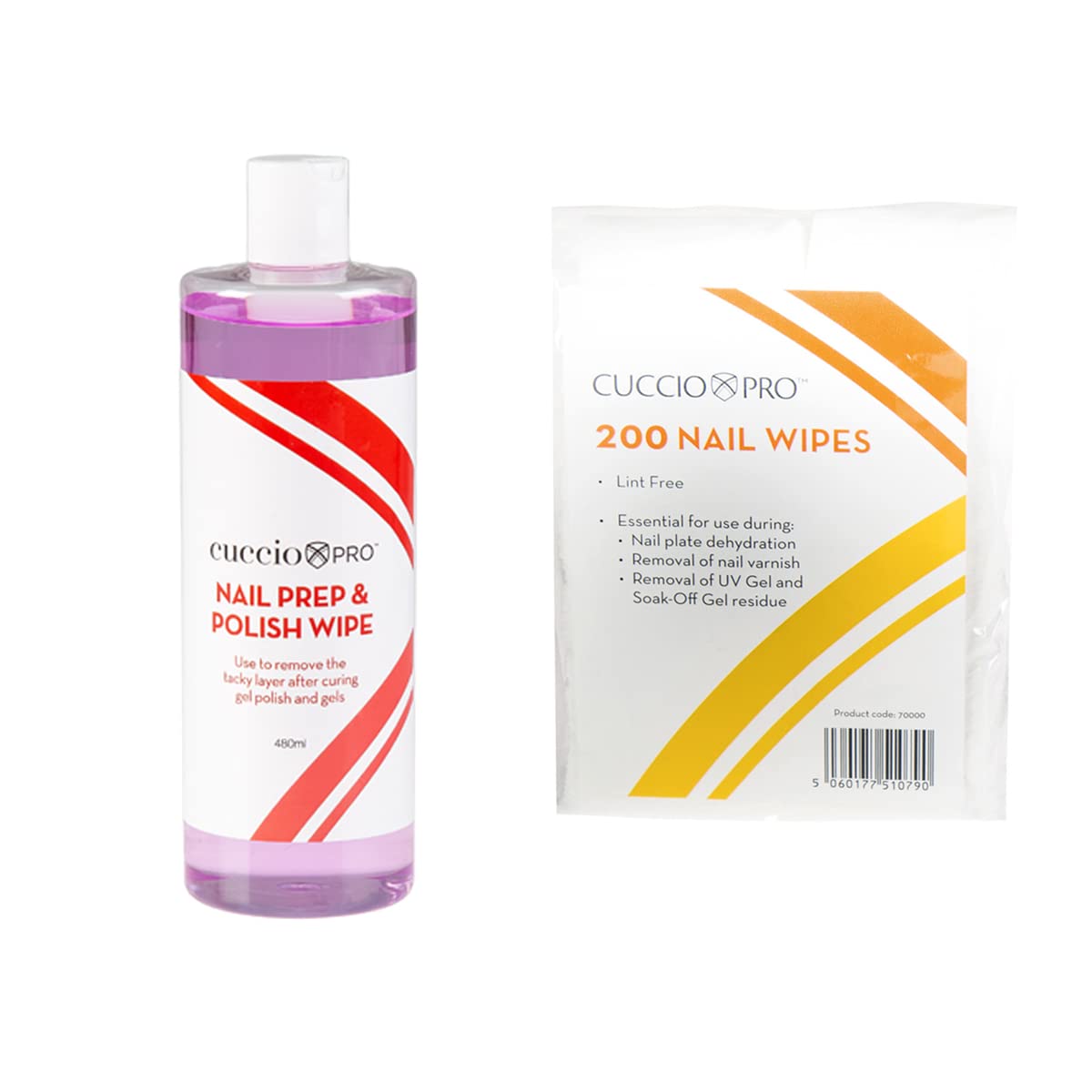 Cuccio 480ml Nail Prep N Wipe and 200 Nail Wipes Duo Pack, Clear