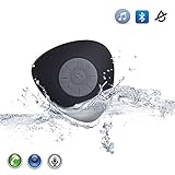 Kingkok Rechargeable Portable Outdoor Bluetooth Speaker with Premium Bass and Answering a Phone, Cute and Light Waterproof on Hand Shower Speaker Adsorbed on the Wall and Glass [Black]