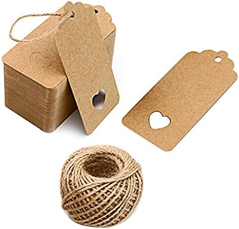 Wskderliner Kraft Paper Gift Tags with String Brown 9 x 4 cm 100 PCS Price Card Blank Labels With 30M Natural Feet Natural Jute Twine for Wedding Christmas Party Thanksgiving