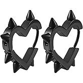 Y2K Spiky Heart Hoop Earrings for Women - Emo Punk Earrings, Black Spike Earrings - Stainless Steel Hoop Earrings, Gothic Jewelry